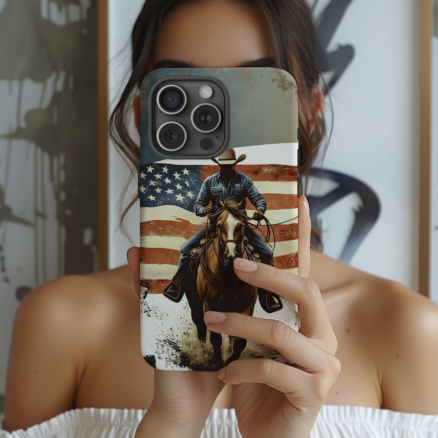 Proud  USA Cowboy Tough Case, Patriotic USA Flag Western Cover, compatible with iPhone 17, 16, 15, 14, 13, Galaxy, Google