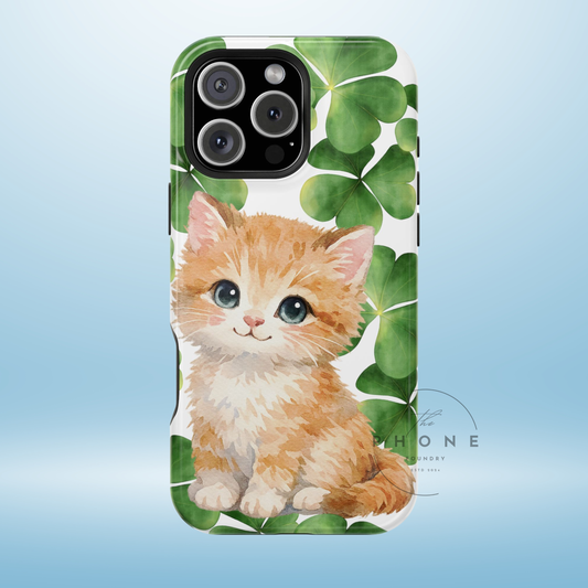 Ginger Kitten Magnetic Phone Case, St Patricks Day Cat Art with Shamrocks, Irish Cat Gift Compatible with iPhone 17, 16, 15, 14, 13
