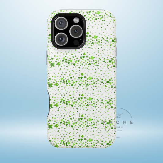 Shamrock Magnetic Phone Case, Minimal St Patricks Day Clover Pattern, Irish Green Compatible with iPhone 17, 16, 15, 14, 13