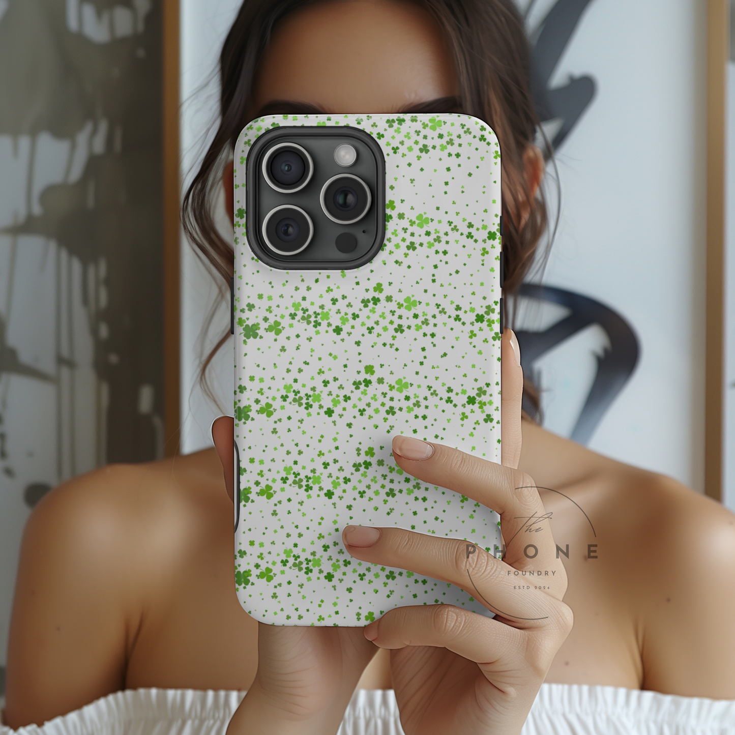 Shamrock Magnetic Phone Case, Minimal St Patricks Day Clover Pattern, Irish Green Compatible with iPhone 17, 16, 15, 14, 13