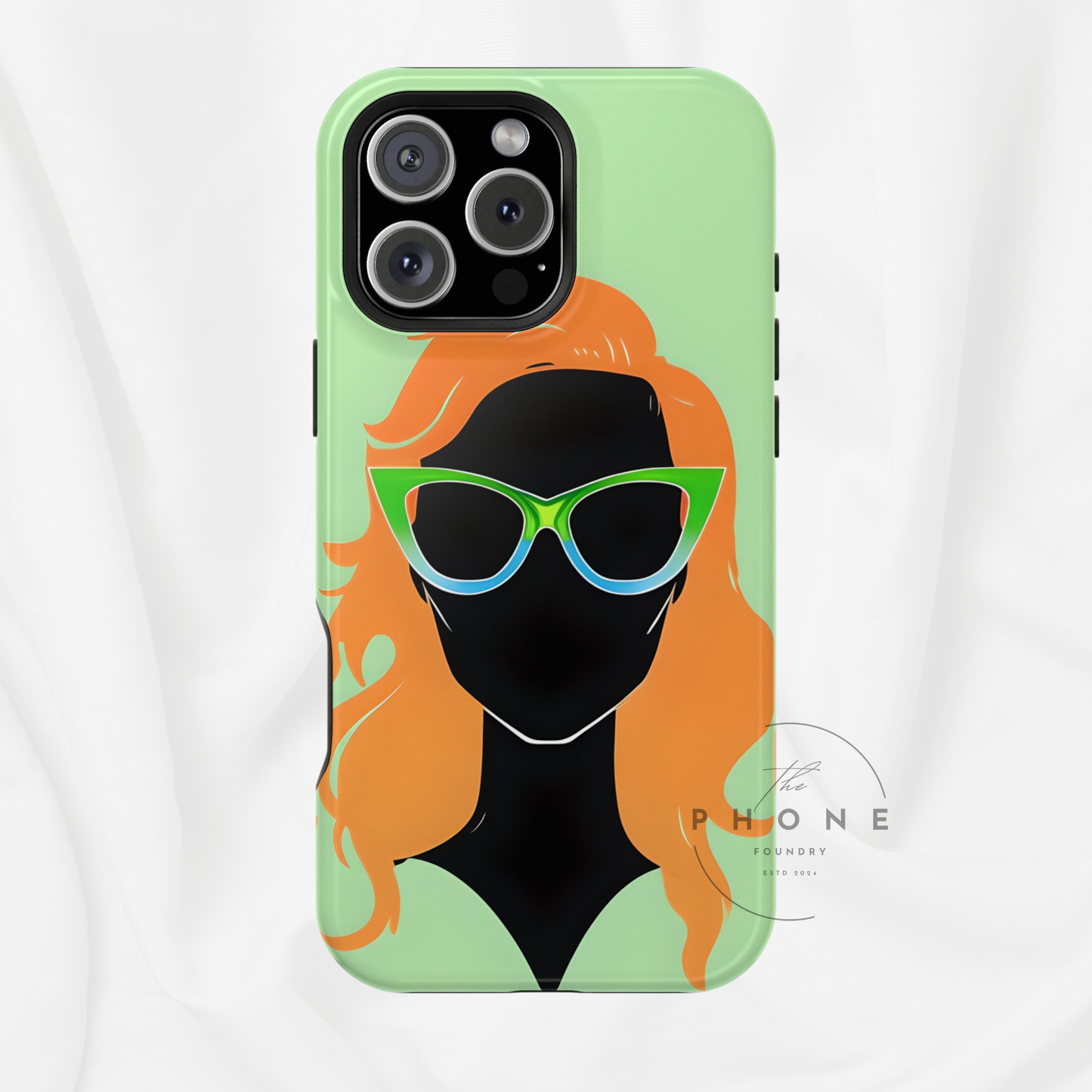 Ginger Woman Magnetic Phone Case, Irish Green Sunglasses Portrait, St Patricks Day Redhead Art Cover Compatible with iPhone