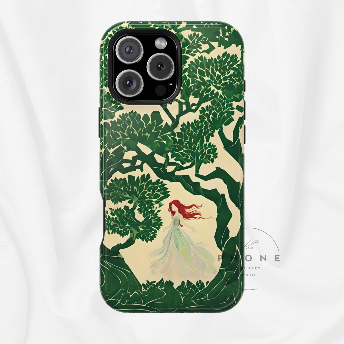Ginger Fairy Magnetic Phone Case, Enchanted Forest Redhead Art, Irish Green Fantasy Compatible with iPhone 17, 16, 15, 14, 13