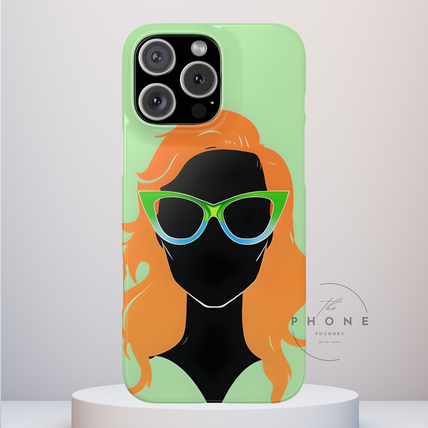 Ginger Woman Slim Phone Case, Irish Green Sunglasses Portrait, St Patricks Day Redhead Art Cover Compatible with iPhone