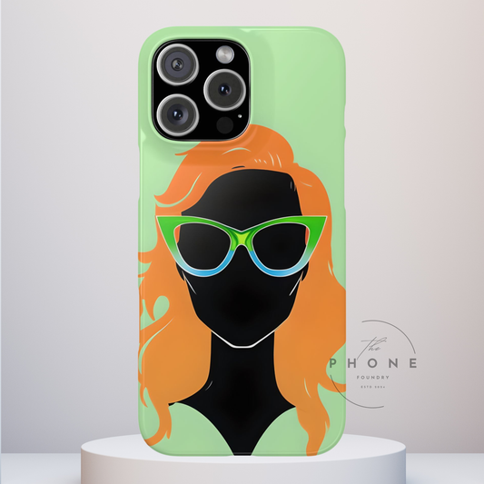 Ginger Woman Slim Phone Case, Irish Green Sunglasses Portrait, St Patricks Day Redhead Art Cover Compatible with iPhone