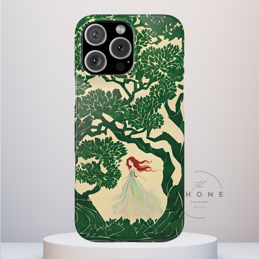 Ginger Fairy Slim Phone Case, Enchanted Forest Redhead Art, Irish Green Fantasy Cover Compatible with iPhone 17, 16, 15, 14, 13, 12, 11