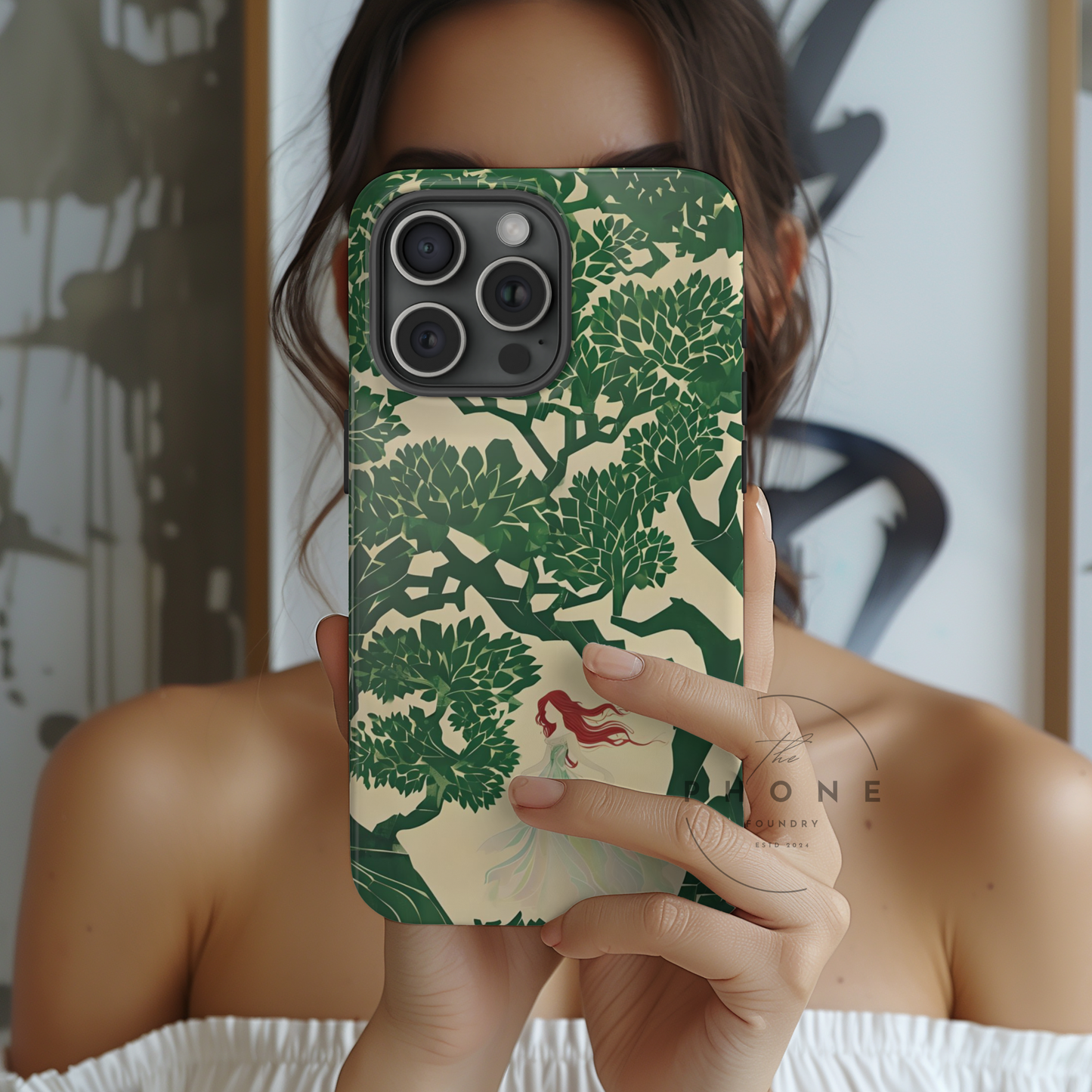 Ginger Fairy Slim Phone Case, Enchanted Forest Redhead Art, Irish Green Fantasy Cover Compatible with iPhone 17, 16, 15, 14, 13, 12, 11
