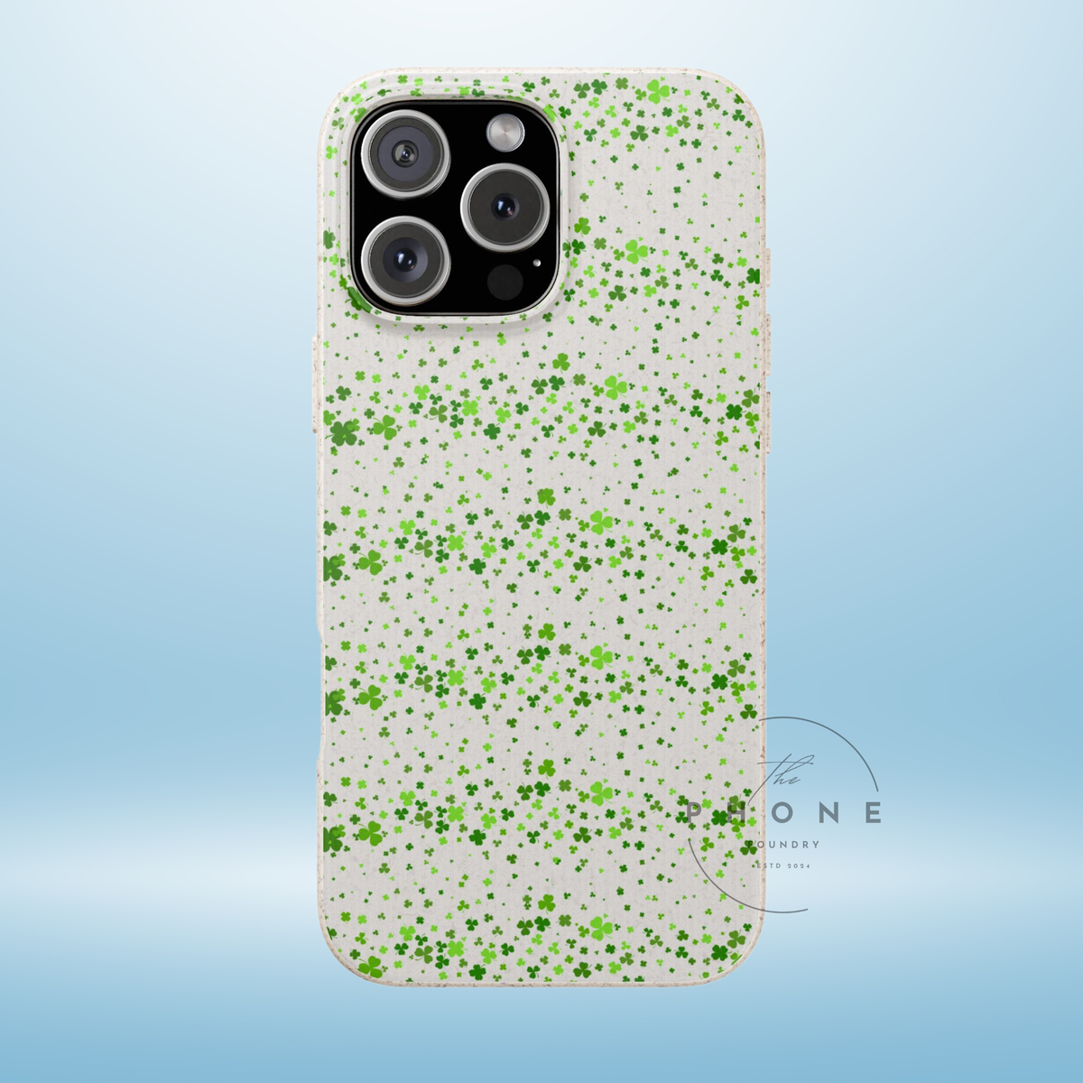 Shamrock Biodegradable Phone Case, Minimal St Patricks Day Clover Pattern, Irish Green Cover Compatible with iPhone