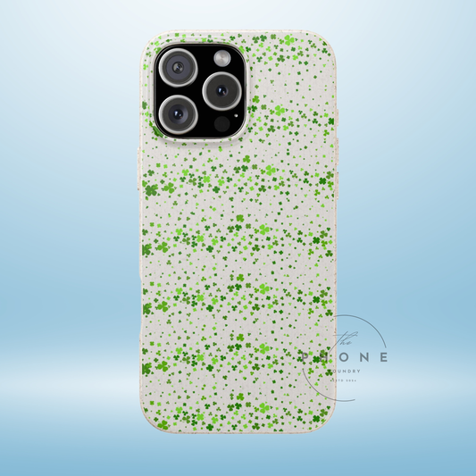 Shamrock Biodegradable Phone Case, Minimal St Patricks Day Clover Pattern, Irish Green Cover Compatible with iPhone