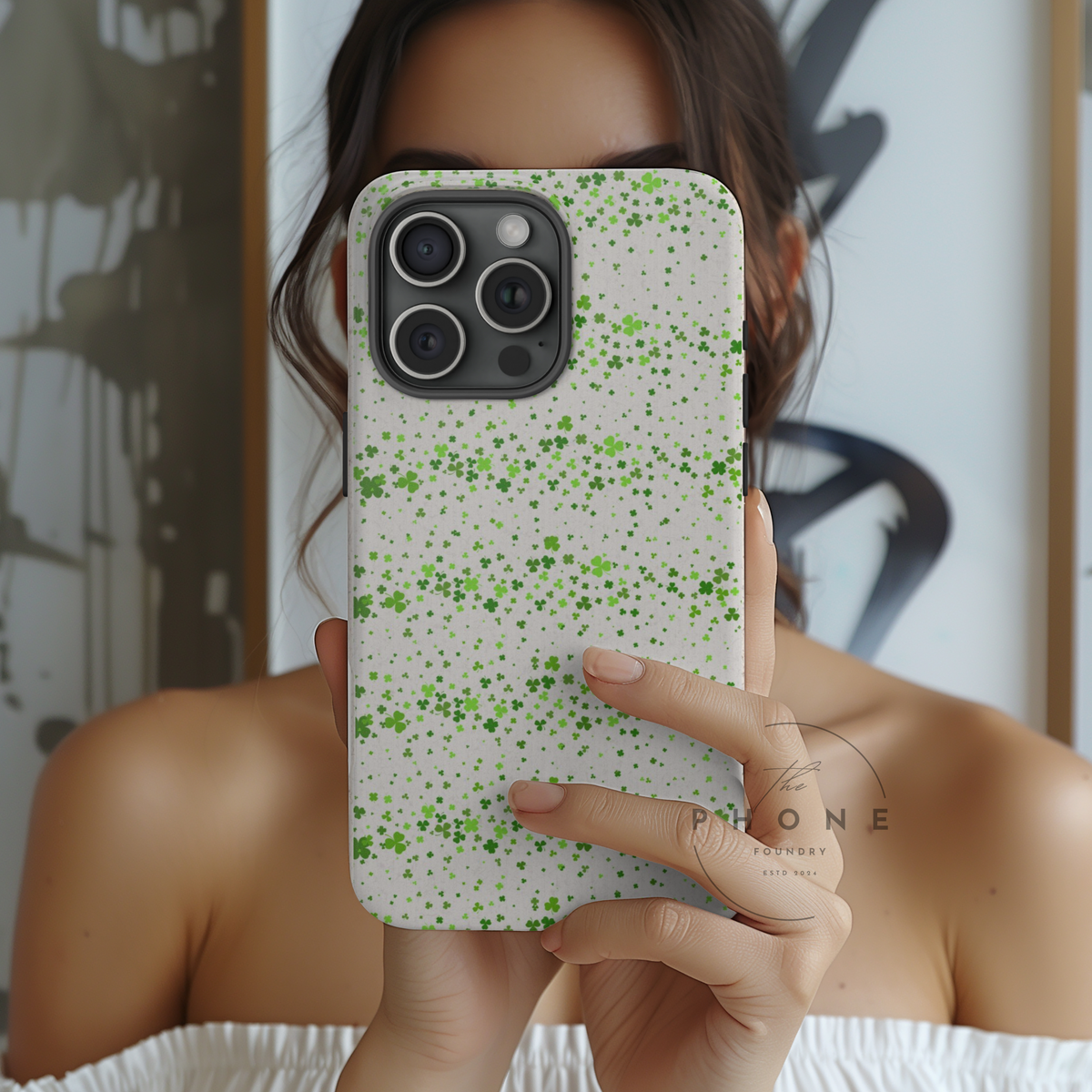 Shamrock Biodegradable Phone Case, Minimal St Patricks Day Clover Pattern, Irish Green Cover Compatible with iPhone