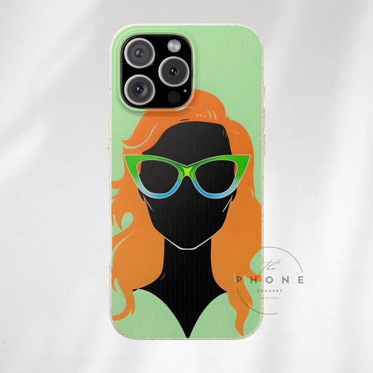 Ginger Woman Biodegradable Phone Case, Irish Green Sunglasses Portrait, St Patricks Day Redhead Art Cover Compatible with iPhone