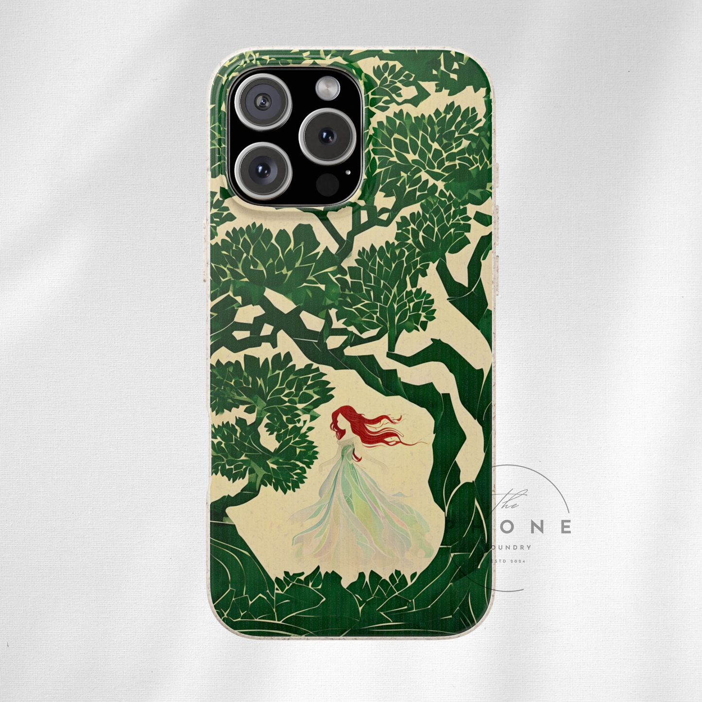 Ginger Fairy Biodegradable Phone Case, Enchanted Forest Redhead Art, Irish Green Fantasy Compatible with iPhone 17, 16, 15, 14, 13, 12, 11