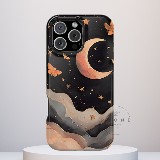 Moonlit Dream Tough Phone Case, Night Sky Art, Celestial Design, Moon Lovers, Compatible with iPhone 17, 16, 15, 14, 13, Galaxy, Google