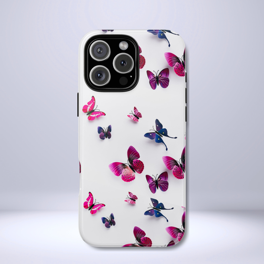 3D Style Butterfly Pattern Tough Phone Case, Coquette Insect Art and Nature, Compatible with iPhone, Galaxy, Google