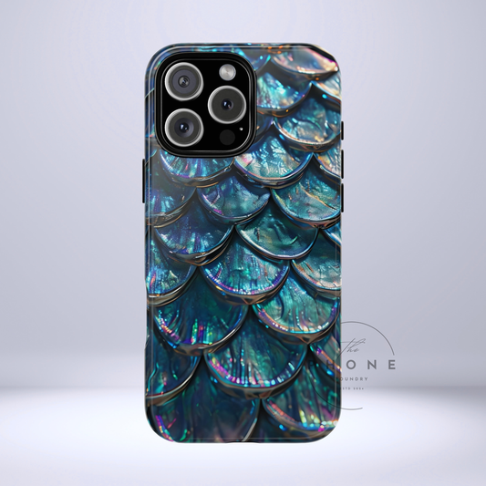 Mermaid Scale Tough Phone Case, Holographic Ocean Aesthetic, Compatible with iPhone 17 16 15 14 13, Galaxy, Google