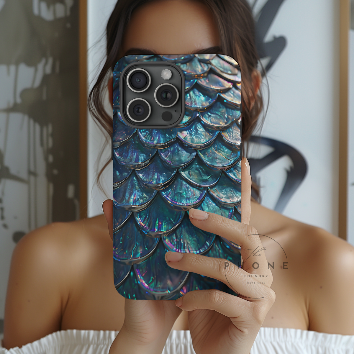 Mermaid Scale Tough Phone Case, Holographic Ocean Aesthetic, Compatible with iPhone 17 16 15 14 13, Galaxy, Google