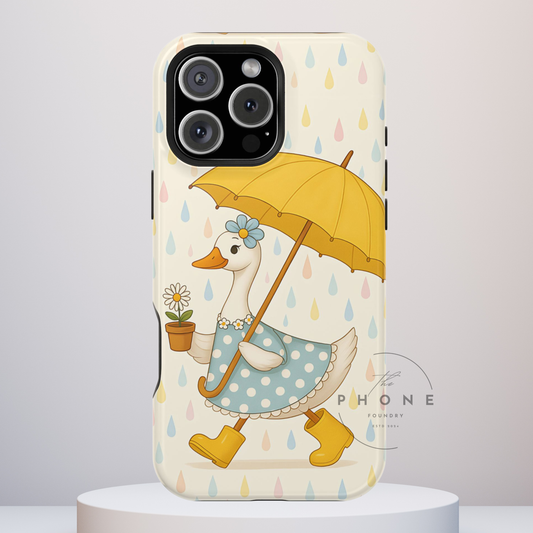Rainy Day Goose Tough Phone Case, Cottagecore Animal, Silly Goose Compatible with iPhone 17, 16, 15, 14, 13, Galaxy, Google