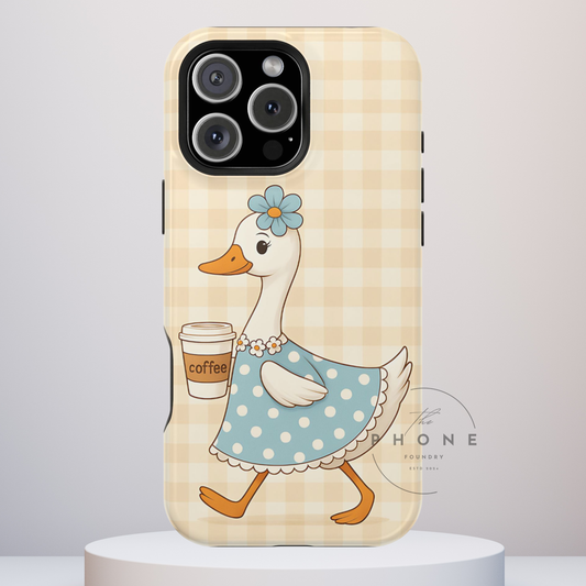 Coffee Goose Tough Phone Case, Cottagecore Animal Gift, Silly Goose Compatible with iPhone 17, 16, 15, 14, 13, Galaxy, Google