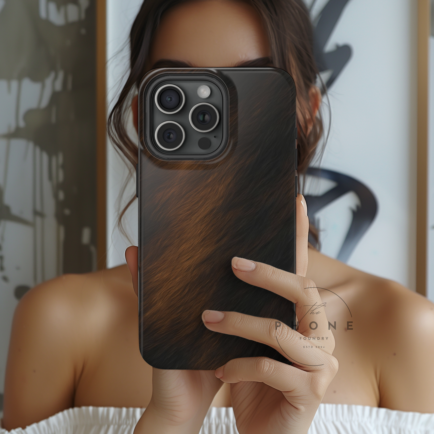 Horse Print Tough Phone Case, Animal Print, Protective Faux Skin Style Cover Compatible with iPhone 17, 16, 15, 14, 13, Galaxy, Google