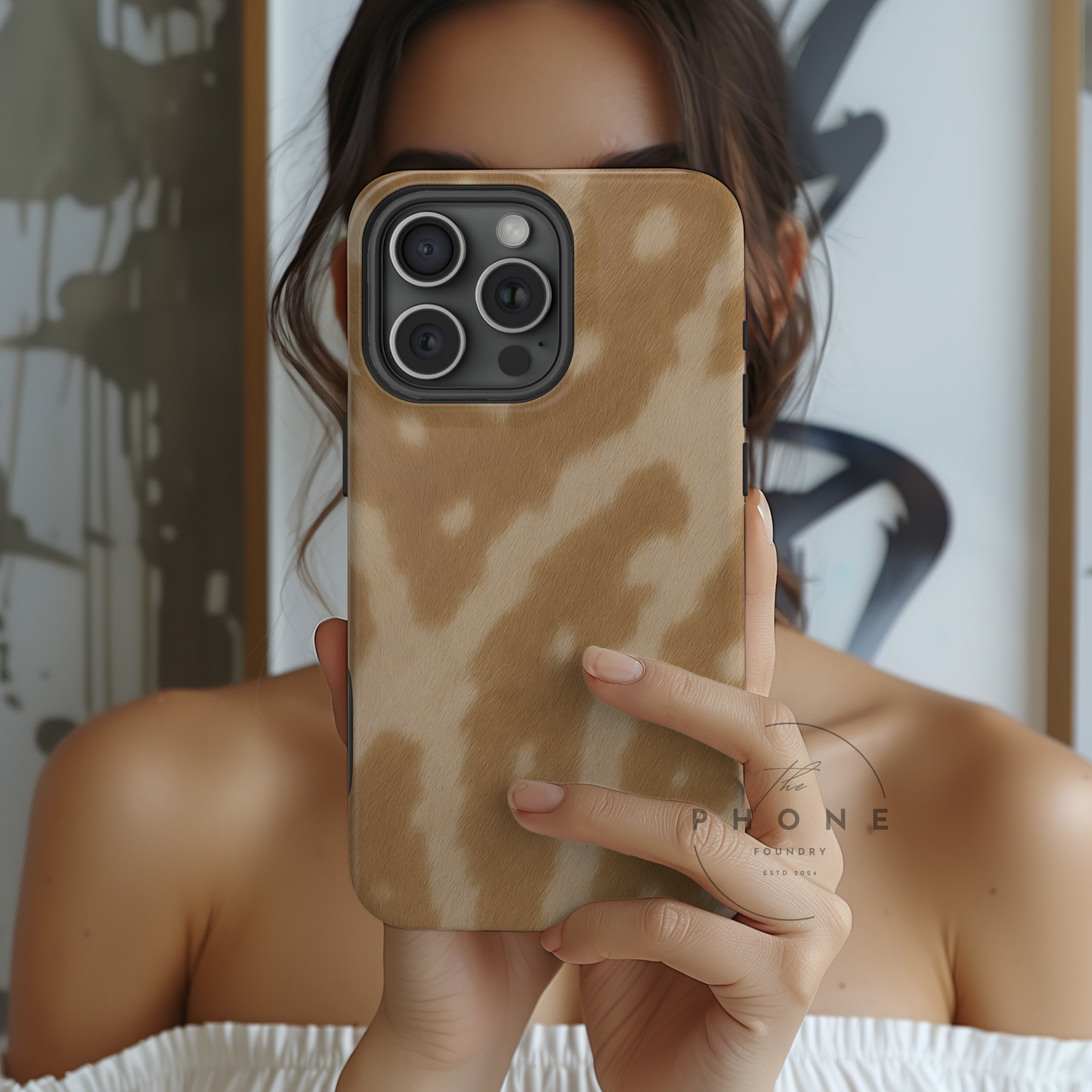 Giraffe Print Tough Phone Case, Animal Print, Protective Faux Skin Style Cover Compatible with iPhone 17, 16, 15, 14, 13, Galaxy, Google