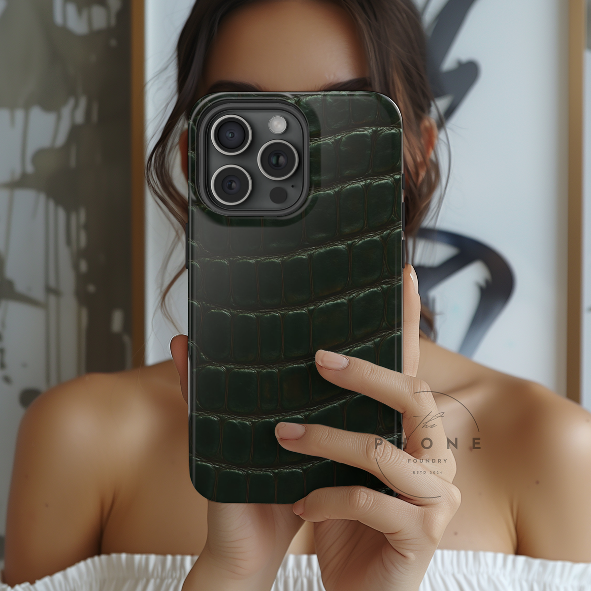 Alligator Print Tough Phone Case, Animal Print, Protective Faux Skin Style Cover Compatible with iPhone 17, 16, 15, 14, 13, Galaxy, Google