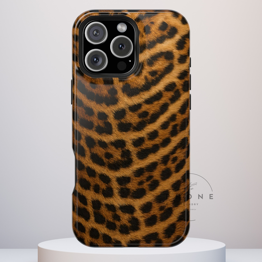 Leopard Print Tough Phone Case, Animal Print, Protective Wild Fur Style Cover Compatible with iPhone 17, 16, 15, 14, 13, Galaxy, Google