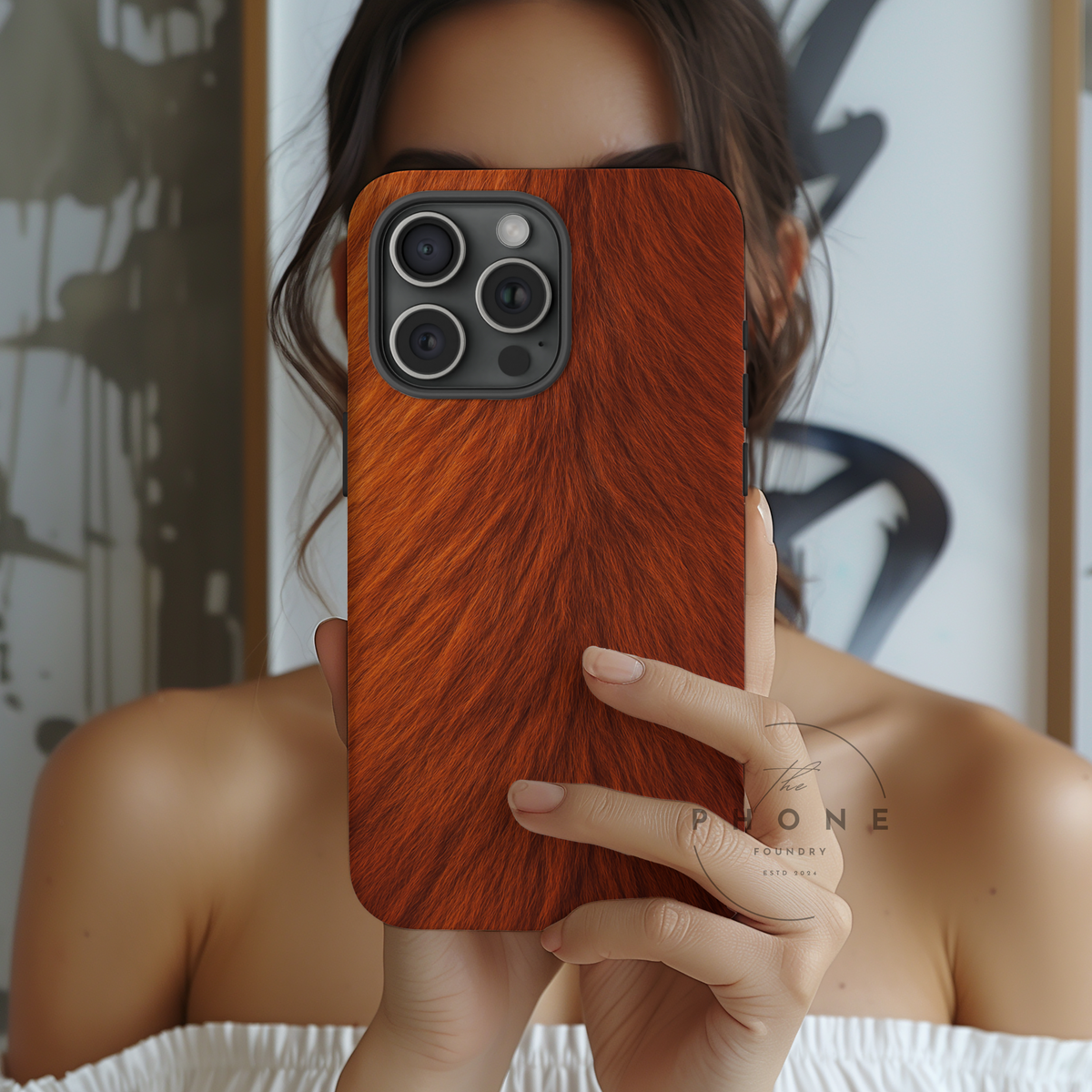 Red Panda Print Tough Phone Case, Animal Print, Protective Faux Skin Style Cover Compatible with iPhone 17, 16, 15, 14, 13, Galaxy, Google