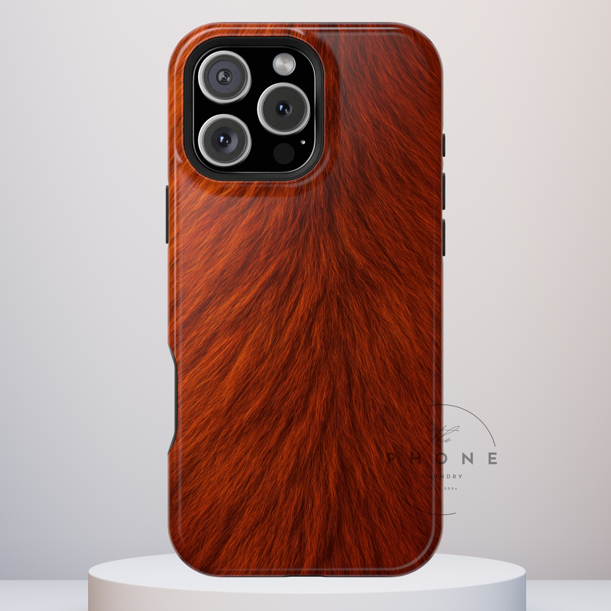 Red Panda Print Tough Phone Case, Animal Print, Protective Faux Skin Style Cover Compatible with iPhone 17, 16, 15, 14, 13, Galaxy, Google