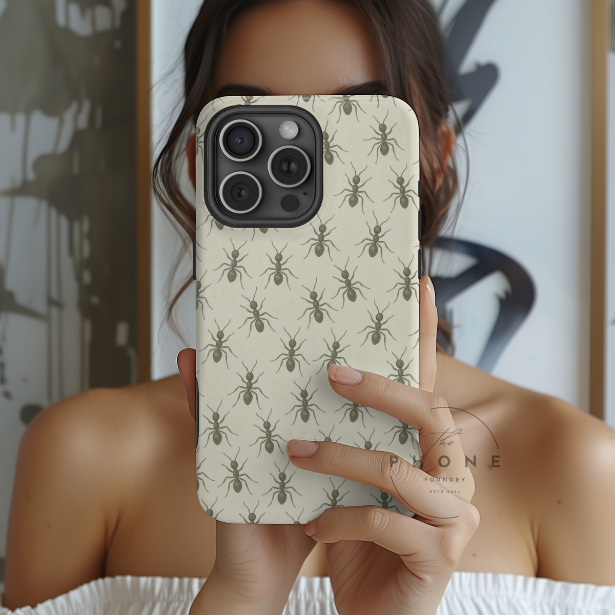 Marching Ant Pattern Tough Phone Case - Realistic Insect Art, Minimalist Nature, Compatible with iPhone, Galaxy, Google