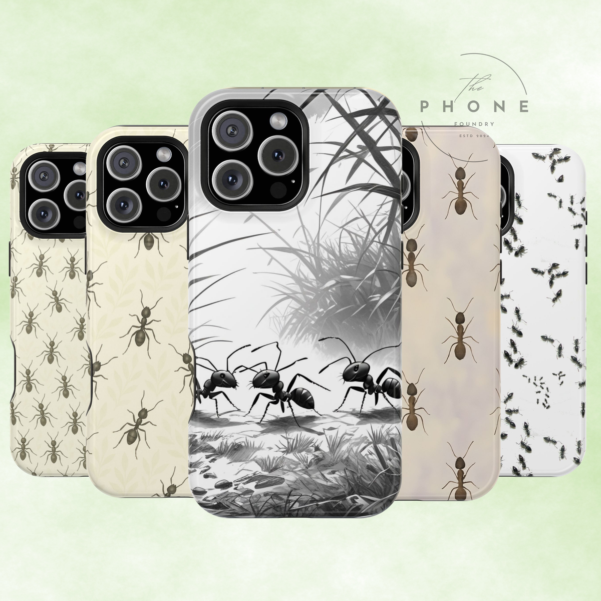 Marching Ant Pattern Tough Phone Case - Realistic Insect Art, Minimalist Nature, Compatible with iPhone, Galaxy, Google