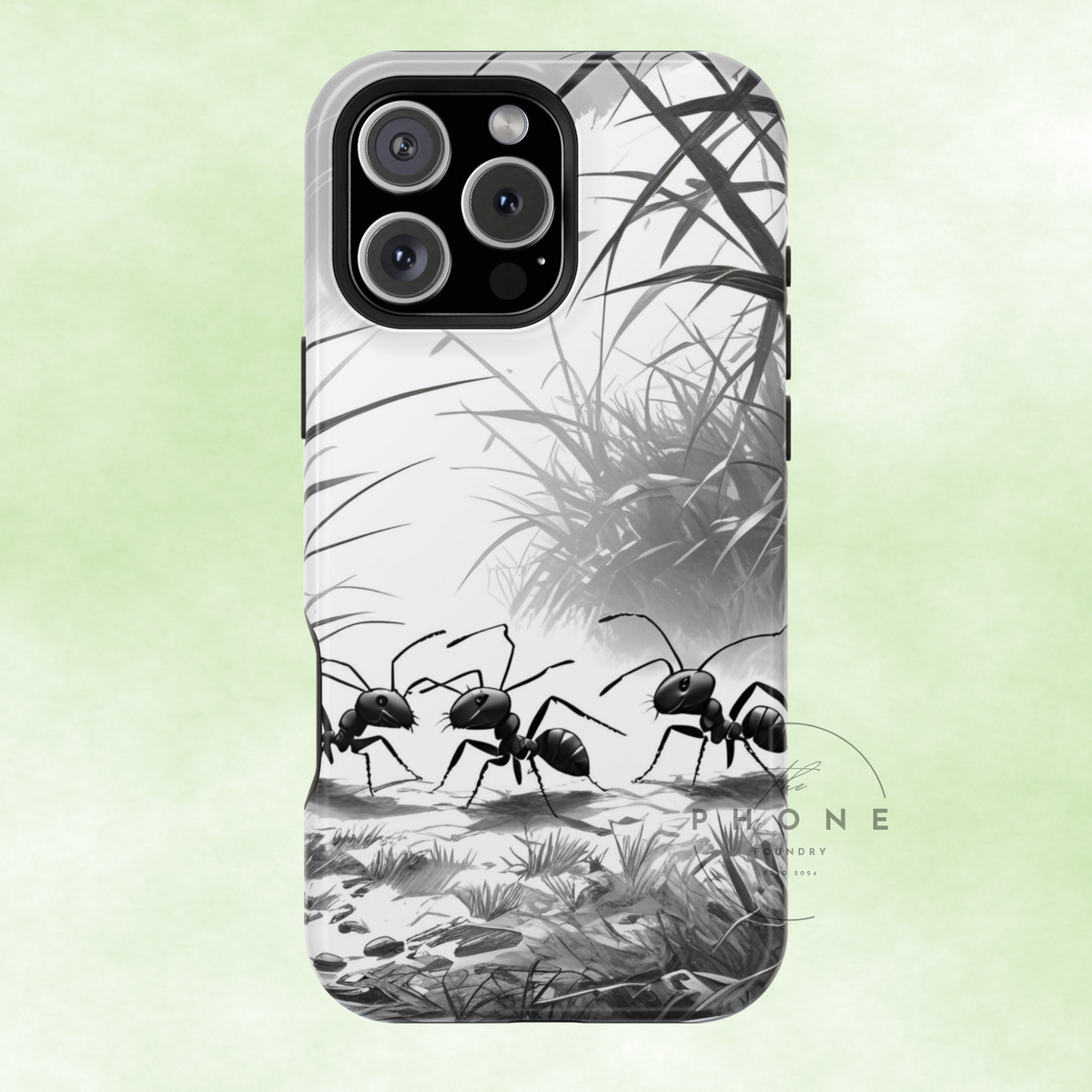 Marching Ant Pattern Tough Phone Case - Realistic Insect Art, Minimalist Nature, Compatible with iPhone, Galaxy, Google