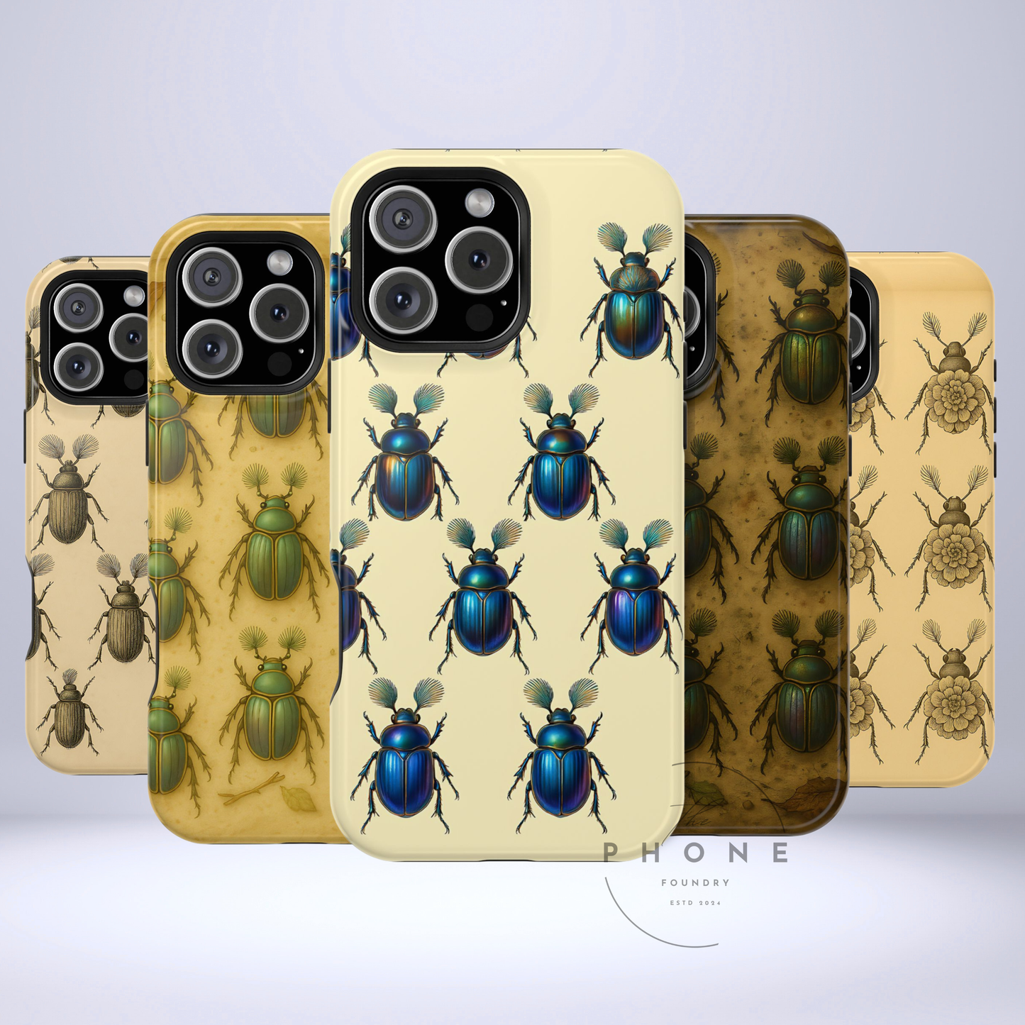 Beetle Tough Phone Case - Nature-Inspired Insect Art, Vintage Bug Pattern Design, Compatible with iPhone, Galaxy, Google