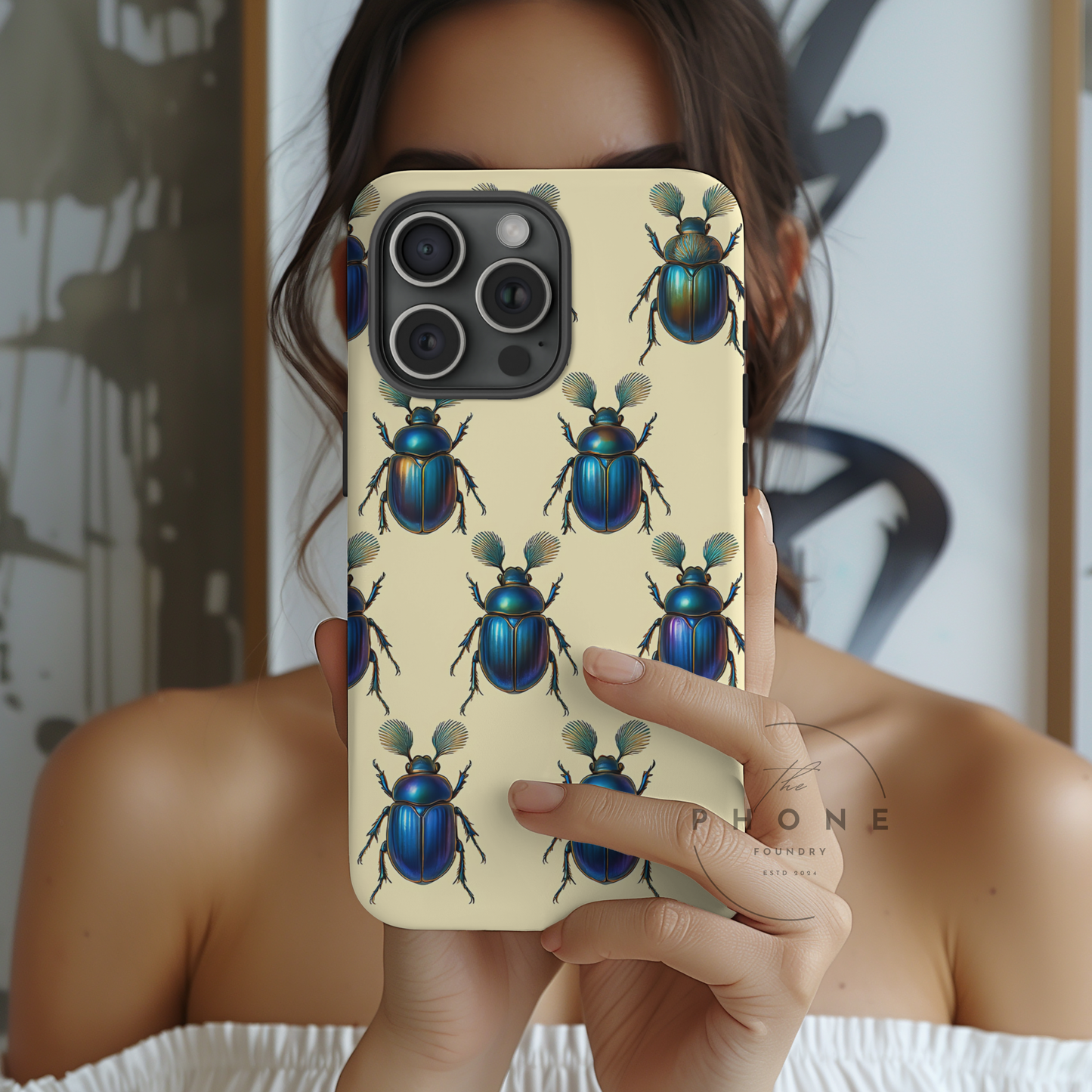 Beetle Tough Phone Case - Nature-Inspired Insect Art, Vintage Bug Pattern Design, Compatible with iPhone, Galaxy, Google