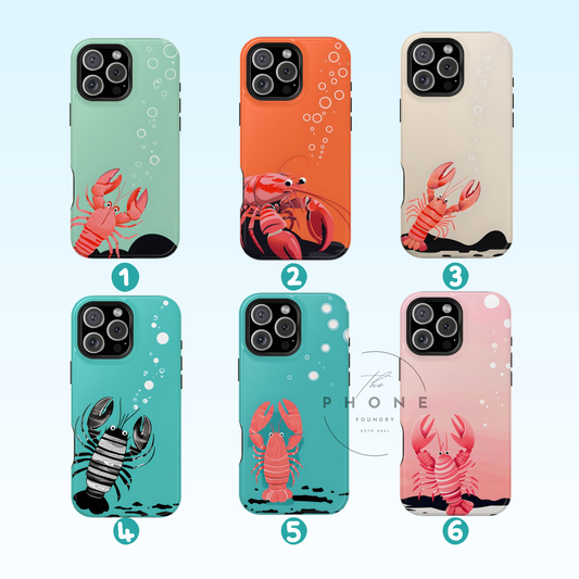Whimsical Lobster Tough Phone Case, Funny Sea Creature, Ocean Design, Compatible with iPhone 17, 16, 15, 14, 13, Galaxy, Google