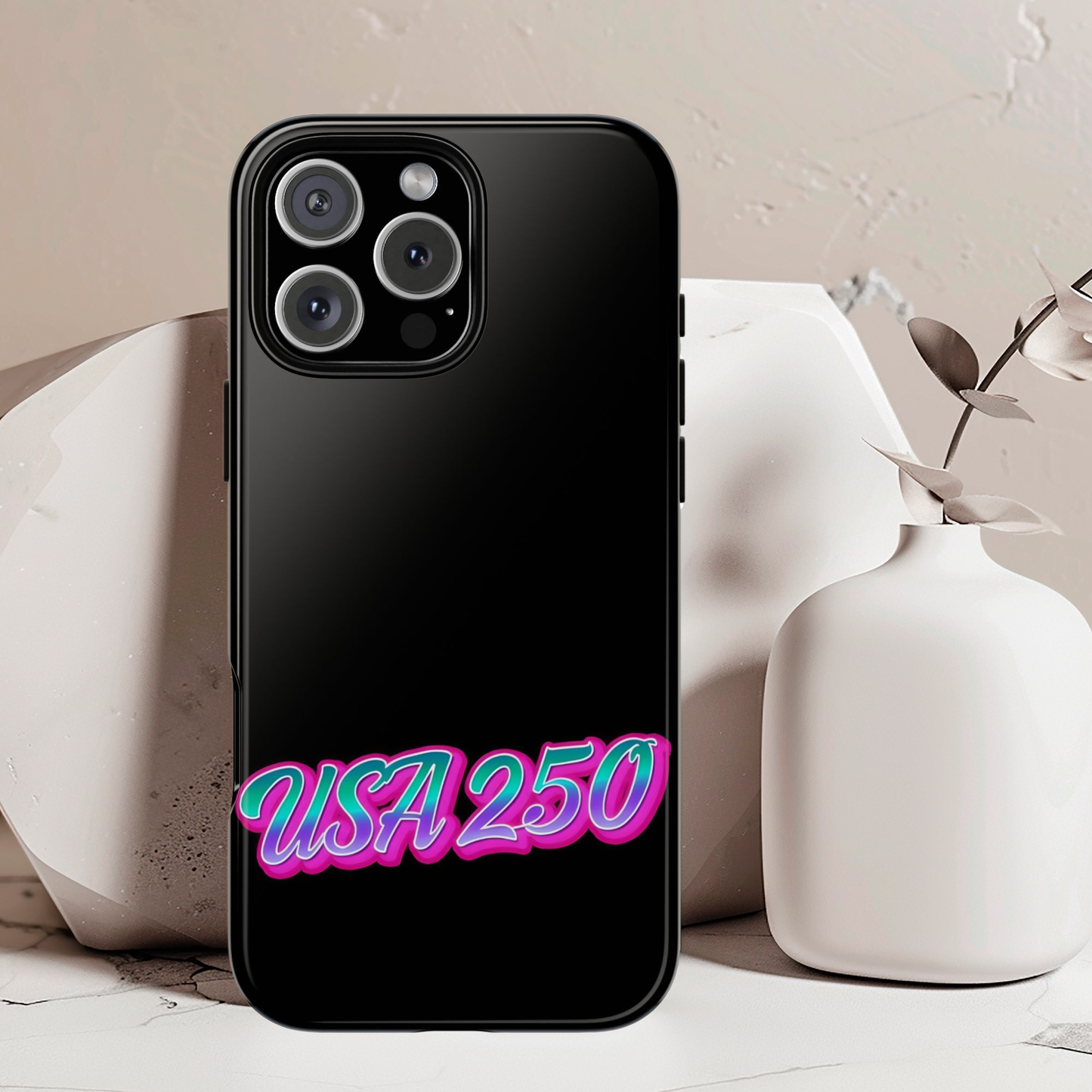 USA 250 Tough Phone Case, Patriotic USA Flag Lettering Cover, Compatible with iPhone 17, 16, 15, 14, 13, Galaxy, Google