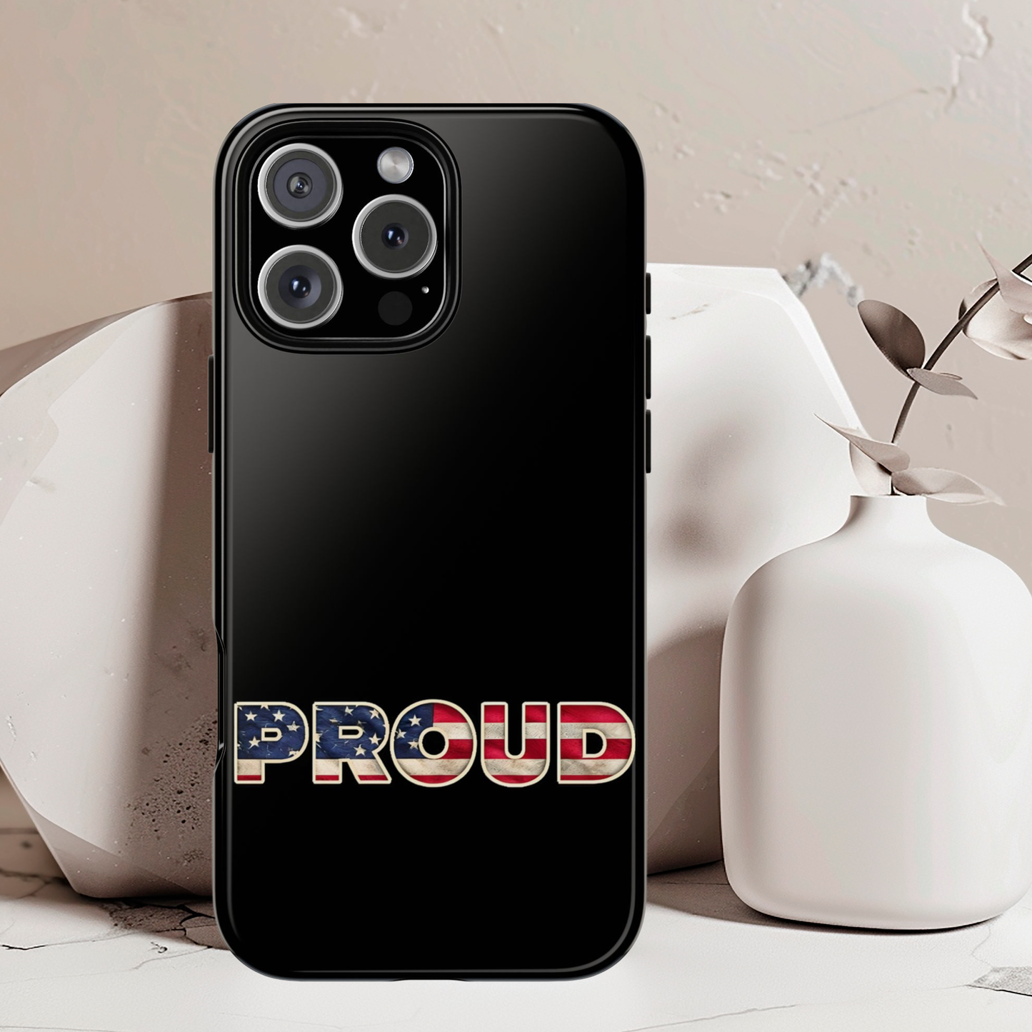 Proud USA Tough Phone Case, Patriotic USA Flag Lettering Cover, Compatible with iPhone 17, 16, 15, 14, 13, Galaxy, Google