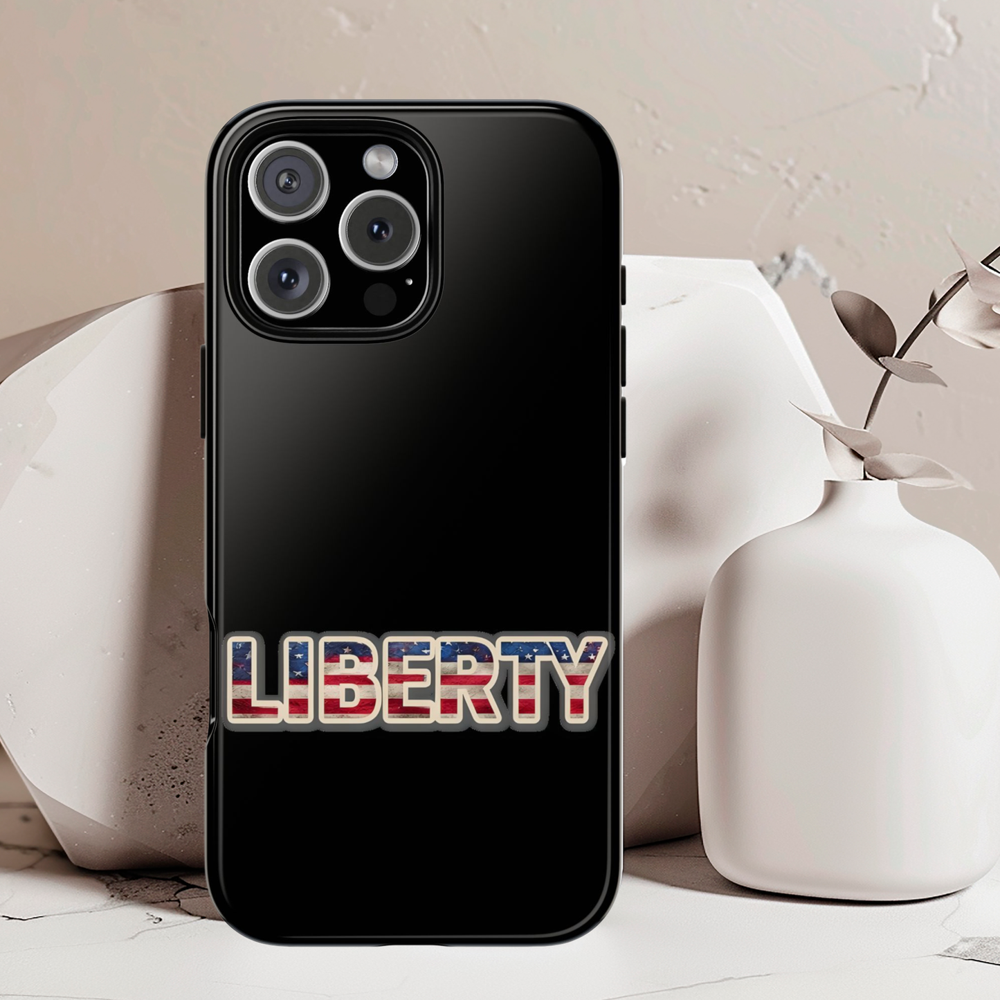 Liberty USA Tough Phone Case, Patriotic USA Flag Lettering Cover, compatible with iPhone 17, 16, 15, 14, 13, Galaxy, Google