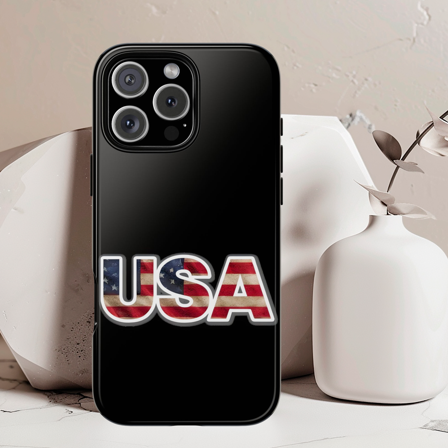 USA Tough Phone Case, Patriotic USA Flag Lettering Cover, compatible with iPhone 17, 16, 15, 14, 13, Galaxy, Google