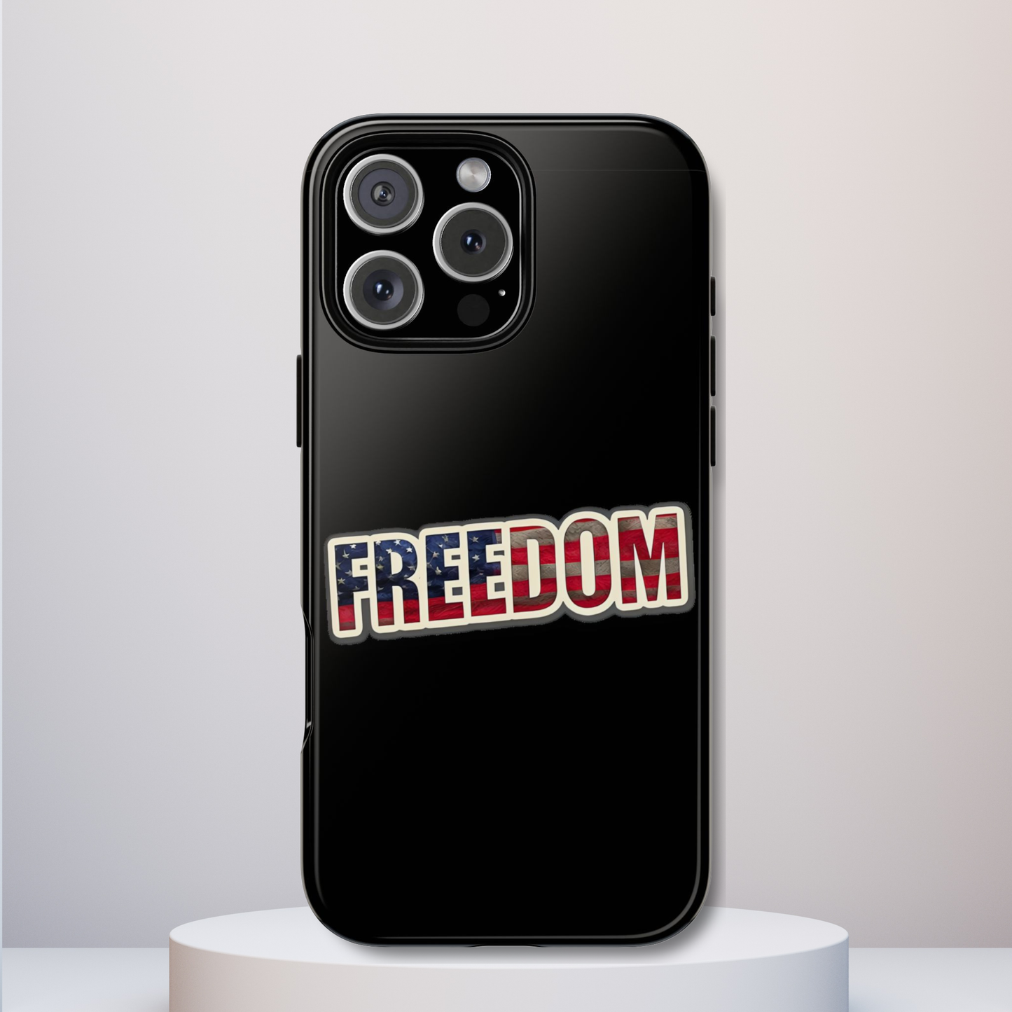 Freedom Tough Phone Case, Patriotic USA Flag Lettering Cover, compatible with iPhone 17, 16, 15, 14, 13, Galaxy, Google