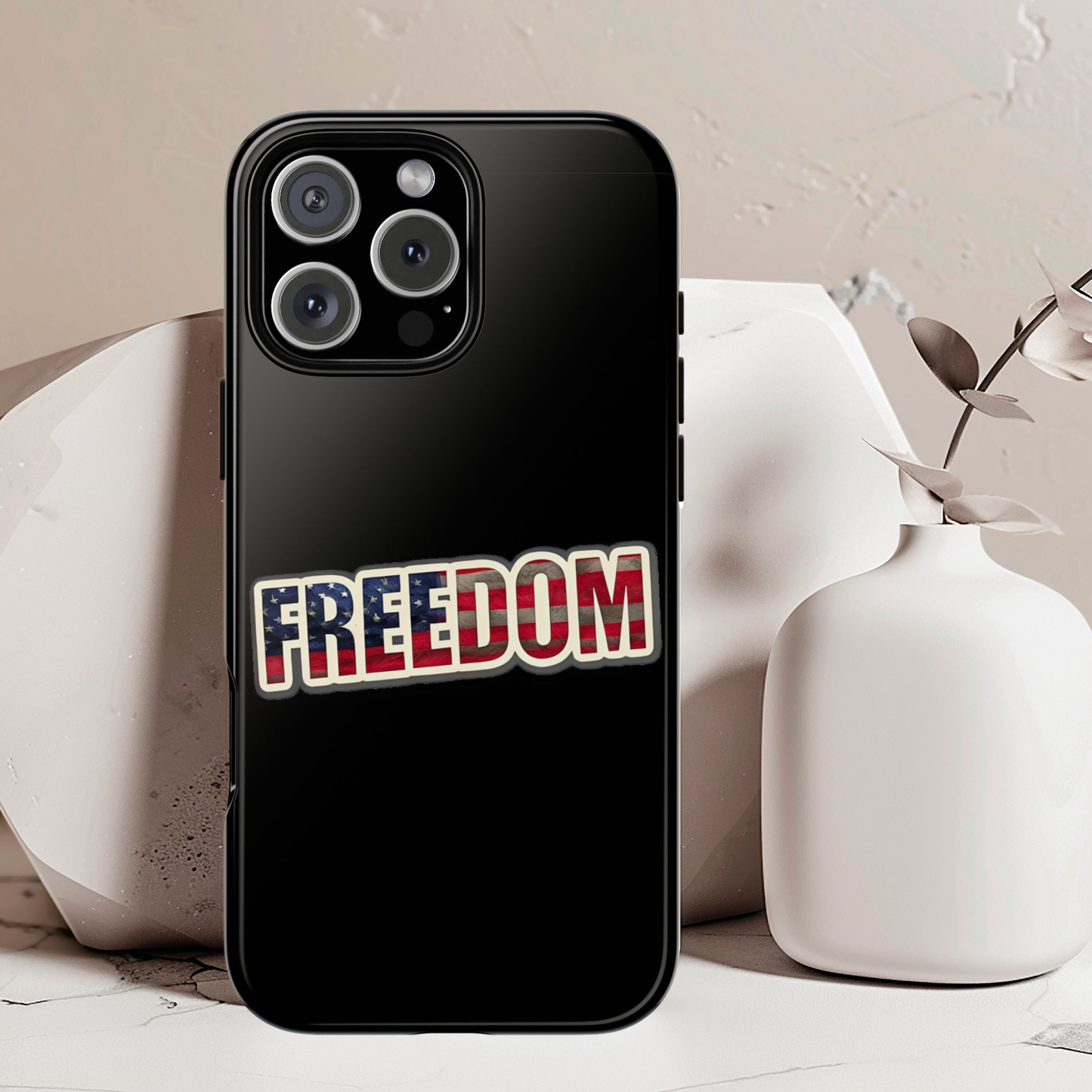 Freedom Tough Phone Case, Patriotic USA Flag Lettering Cover, compatible with iPhone 17, 16, 15, 14, 13, Galaxy, Google