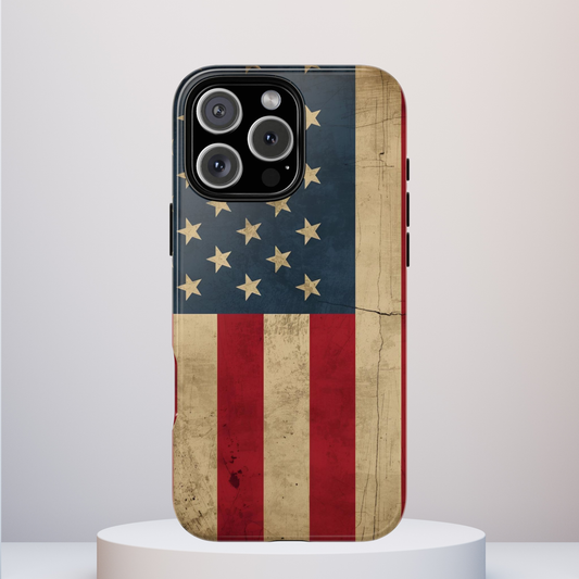 Rustic Flag Tough Phone Case, American Grunge USA Phone Cover, compatible with iPhone 17, 16, 15, 14, 13, Galaxy, Google