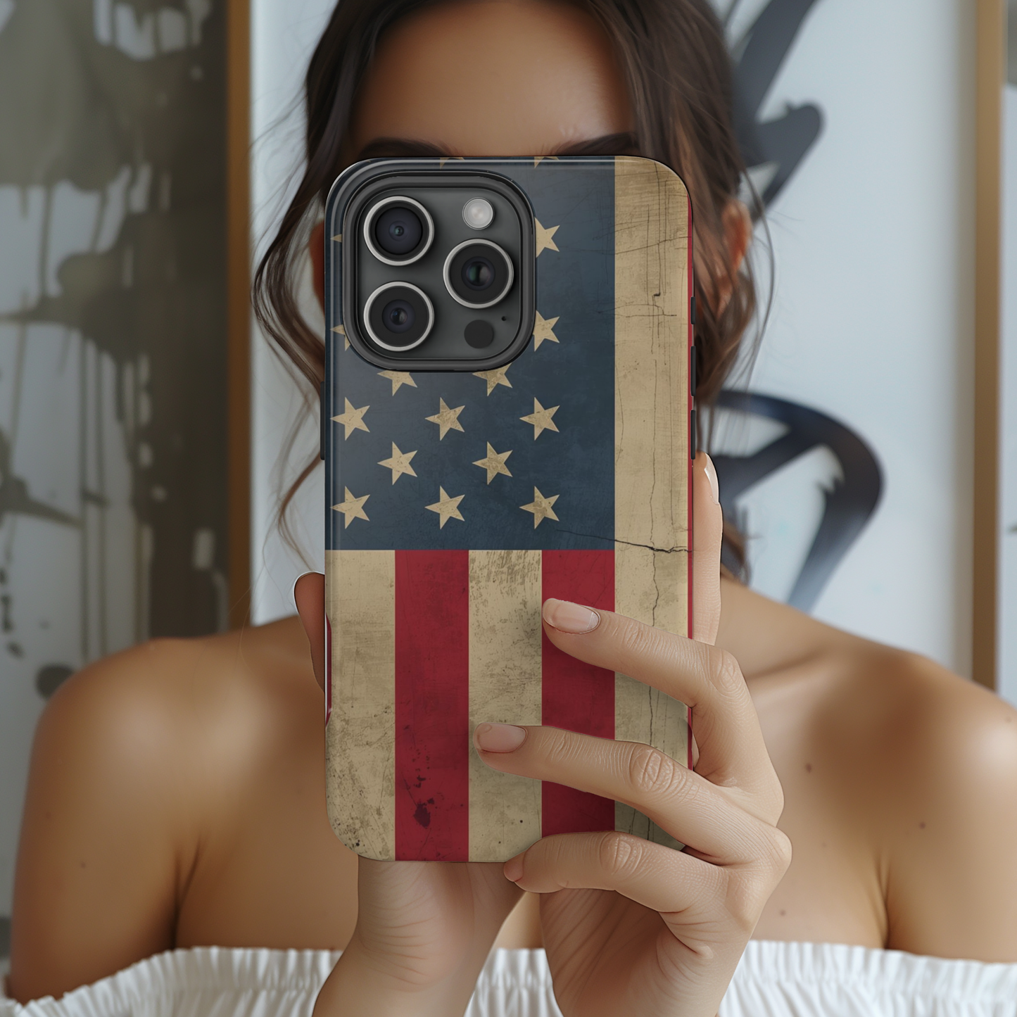 Rustic Flag Tough Phone Case, American Grunge USA Phone Cover, compatible with iPhone 17, 16, 15, 14, 13, Galaxy, Google