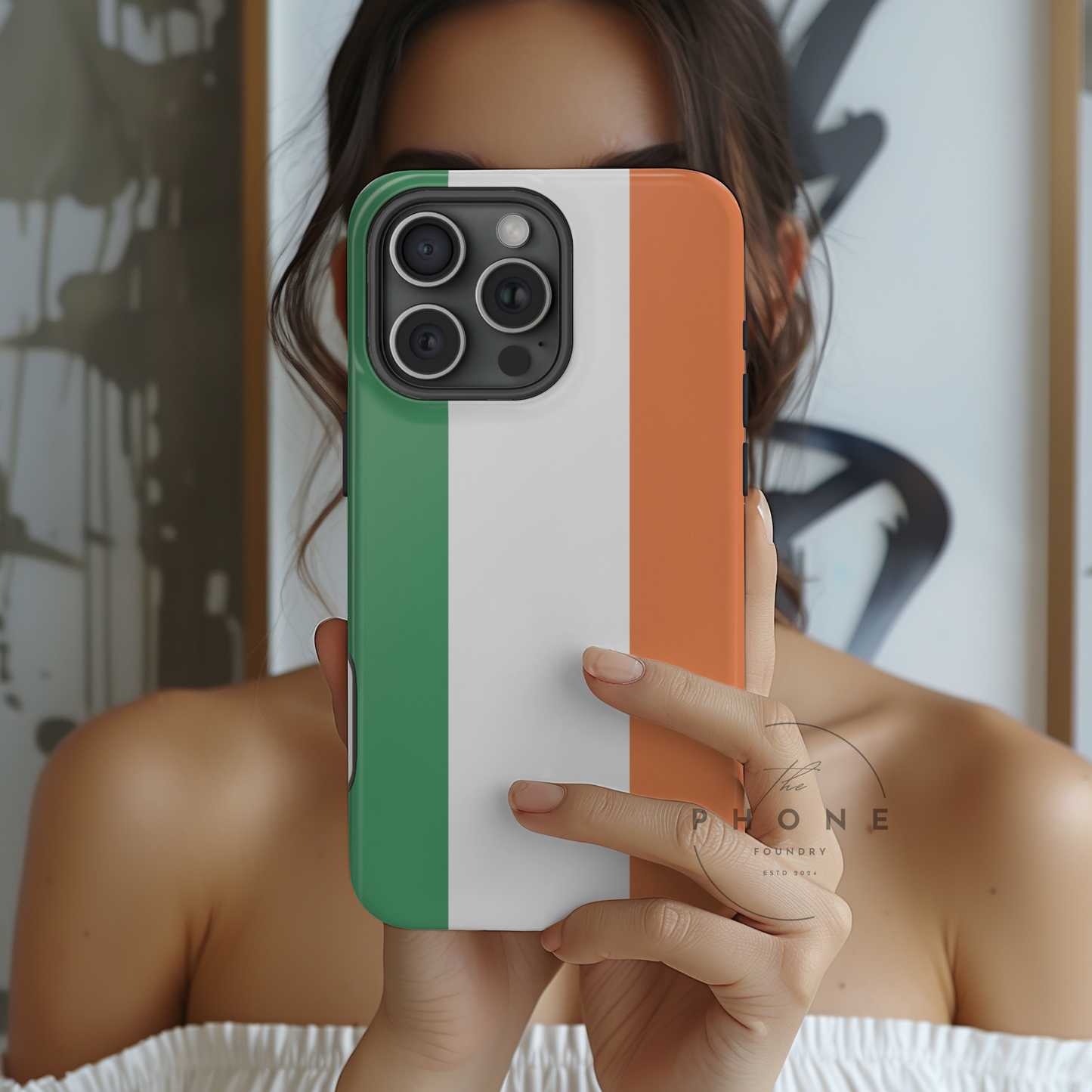 Tough Case Ireland Flag Design Phone Cover Compatible with iPhone 17, 16, 15, 14, 13, Galaxy, Google, Irish Tricolor Green White Orange