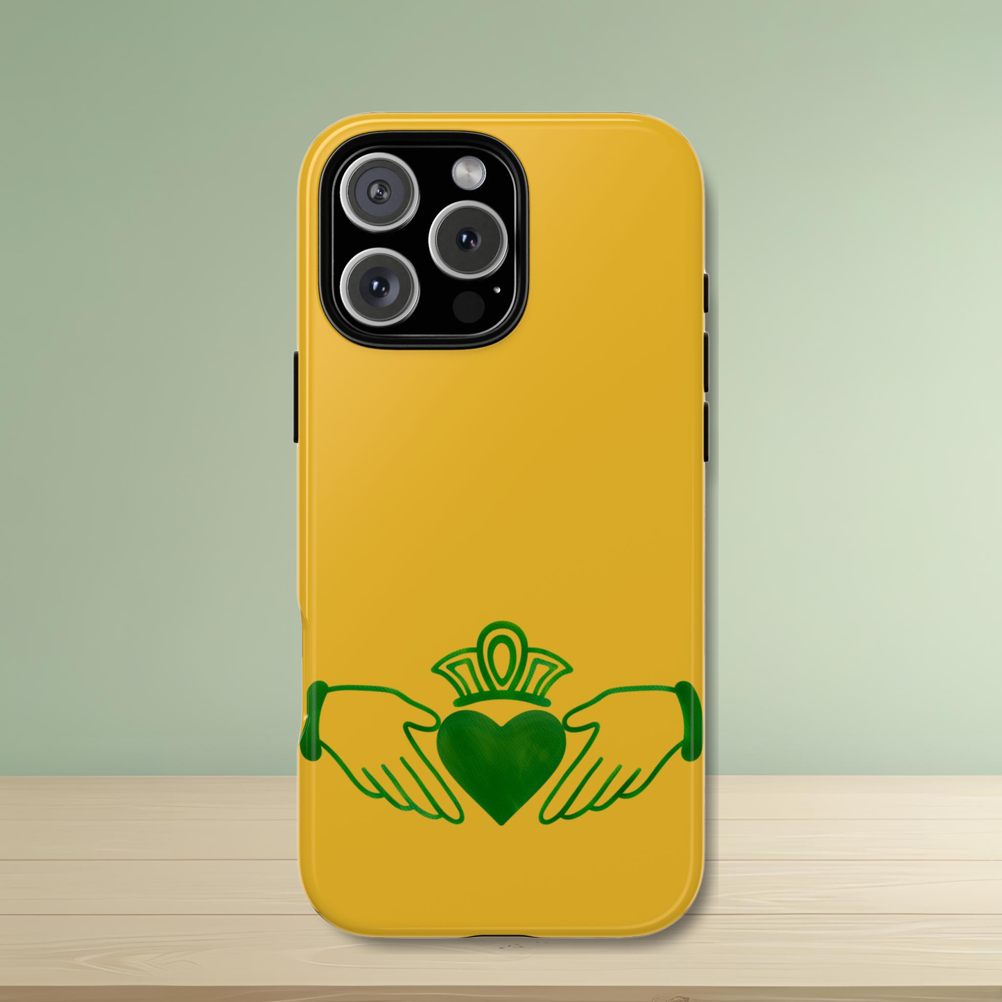 Tough Case Irish Claddagh Symbol Gold and Green Design Phone Cover Compatible with iPhone 17, 16, 15, 14, 13, Galaxy, Google, Ireland Art