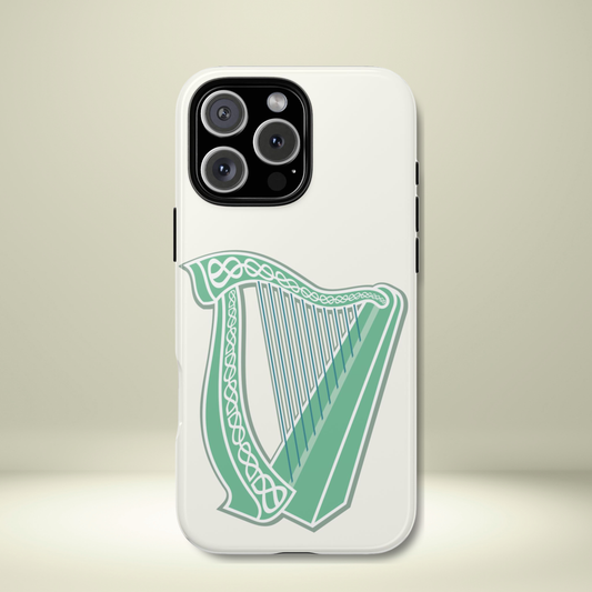 Tough Case Irish Harp Design Phone Cover Compatible with iPhone 17, 16, 15, 14, 13, Galaxy, Google, Celtic Heritage Ireland Symbol Art