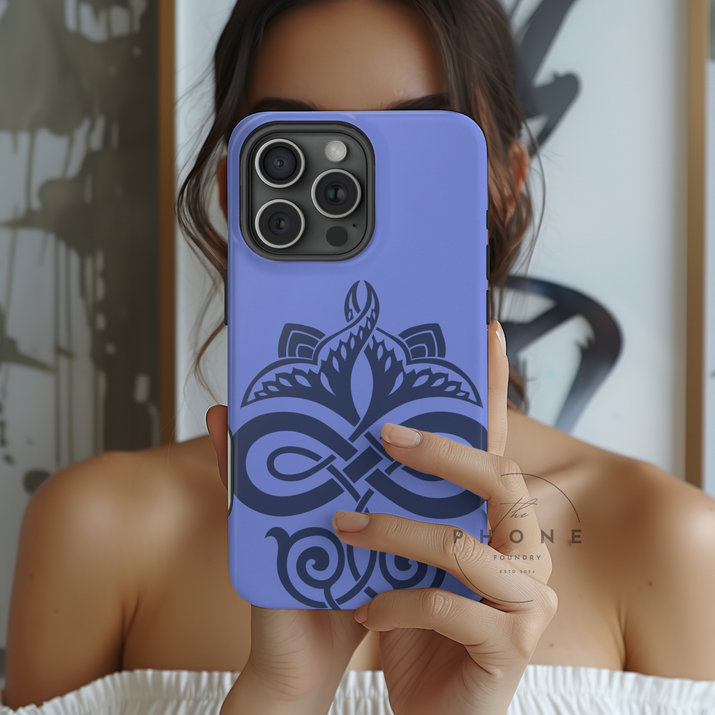 Tough Case Celtic Knot Blue Pattern Phone Cover Compatible with iPhone 17, 16, 15, 14, 13, Galaxy, Google Irish Heritage Art Design