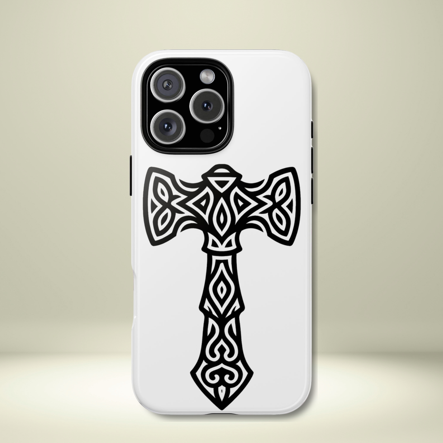 Tough Case Celtic Cross Black and White Design Phone Cover Compatible with iPhone 17, 16, 15, 14, 13, Galaxy, Google Irish Heritage Pattern