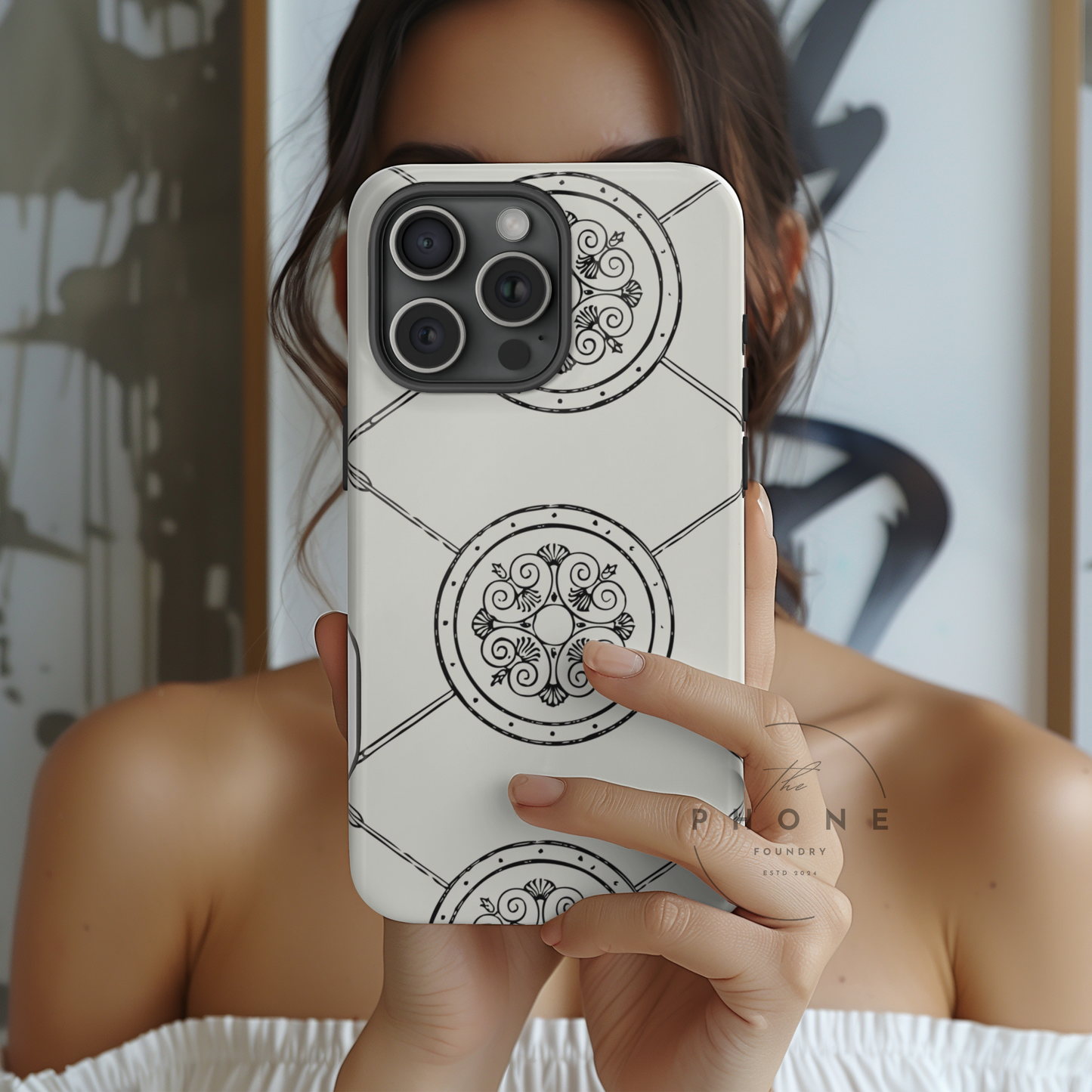 Tough Case Celtic Pattern White and Black Design Phone Cover Compatible with iPhone 17, 16, 15, 14, 13, Galaxy, Google, Irish Heritage Art