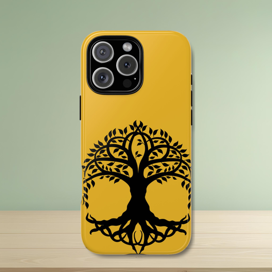 Tough Case Celtic Tree of Life Gold and Black Design, Compatible with iPhone 17, 16, 15, 14, 13, Galaxy, Google, Irish Heritage Art