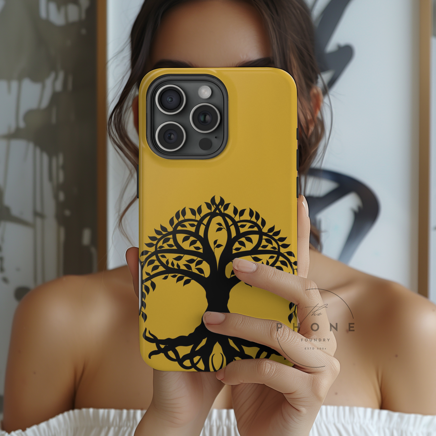 Tough Case Celtic Tree of Life Gold and Black Design, Compatible with iPhone 17, 16, 15, 14, 13, Galaxy, Google, Irish Heritage Art