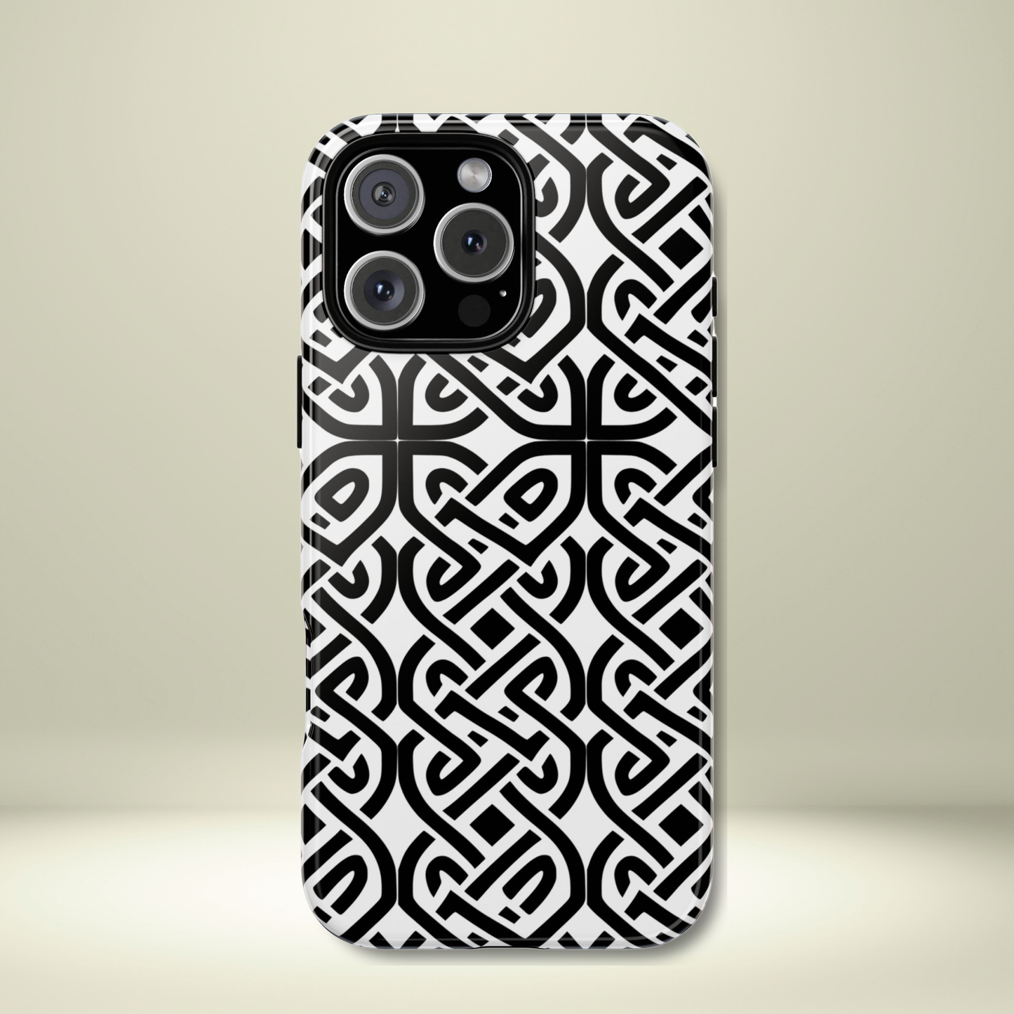 Tough Case Celtic Knot Black and White Pattern Phone Cover Compatible with iPhone 17, 16, 15, 14, 13, Galaxy, Google, Irish Heritage Design